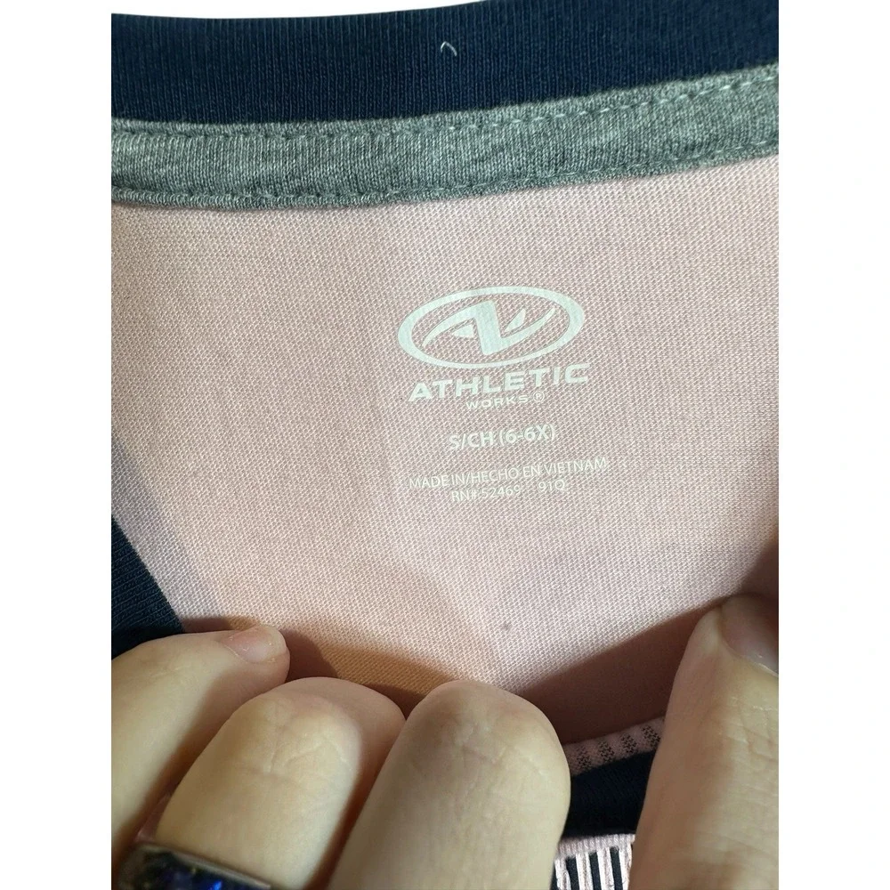 athletic works girls long sleeve pink‎ & navy blue shirt top size SMALL 6 6X